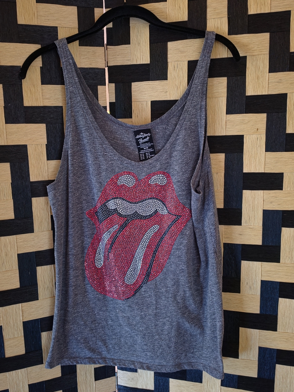 the Rolling Stones Gray Tank with Red Rhinestone Tongue